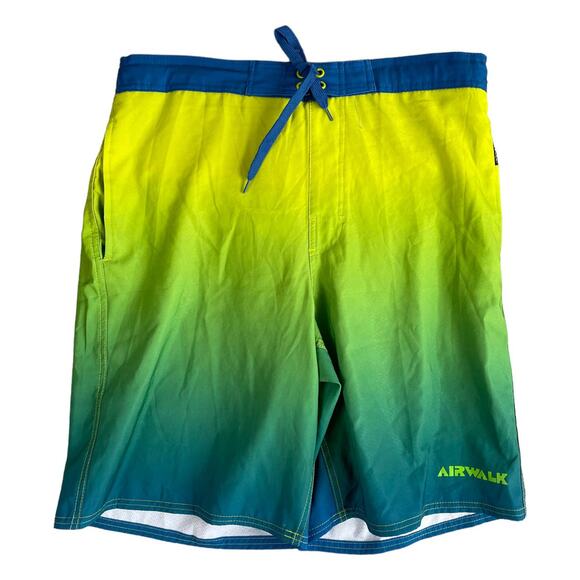 Airwalk Mens Large Swim Trunks Blue Green Yellow Ombre Pockets Mesh - Picture 1 of 9